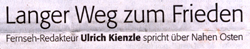 Ausschnitt aus dem Südkurier vom 26.01.2008 über den Vortrag von Ulrich Kienzle "Der nahe Osten, Öl, Allah un der Krieg der Kulturen"