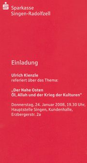 Einladung zum Vortrag von Ullrich Kienzle in der Sparkasse Radolfzell